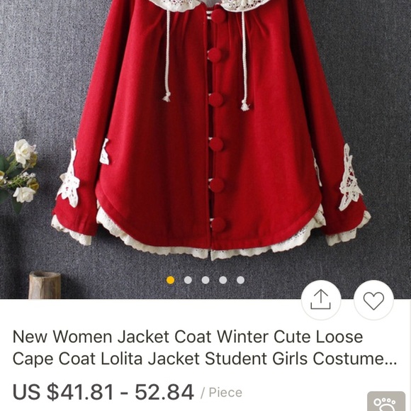 Cute Winter Red Cape Coat/ Riding Hood Inspired - Picture 2 of 3